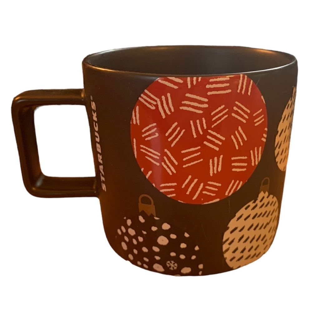 Starbucks 2016 Christmas Mug - 14oz - Brown mug with colorful Christmas balls